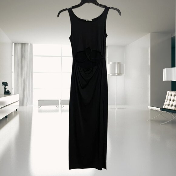 Derek Heart Black Maxi Dress Small Sleeveless Side Slits Cutout Stretch - Picture 1 of 9